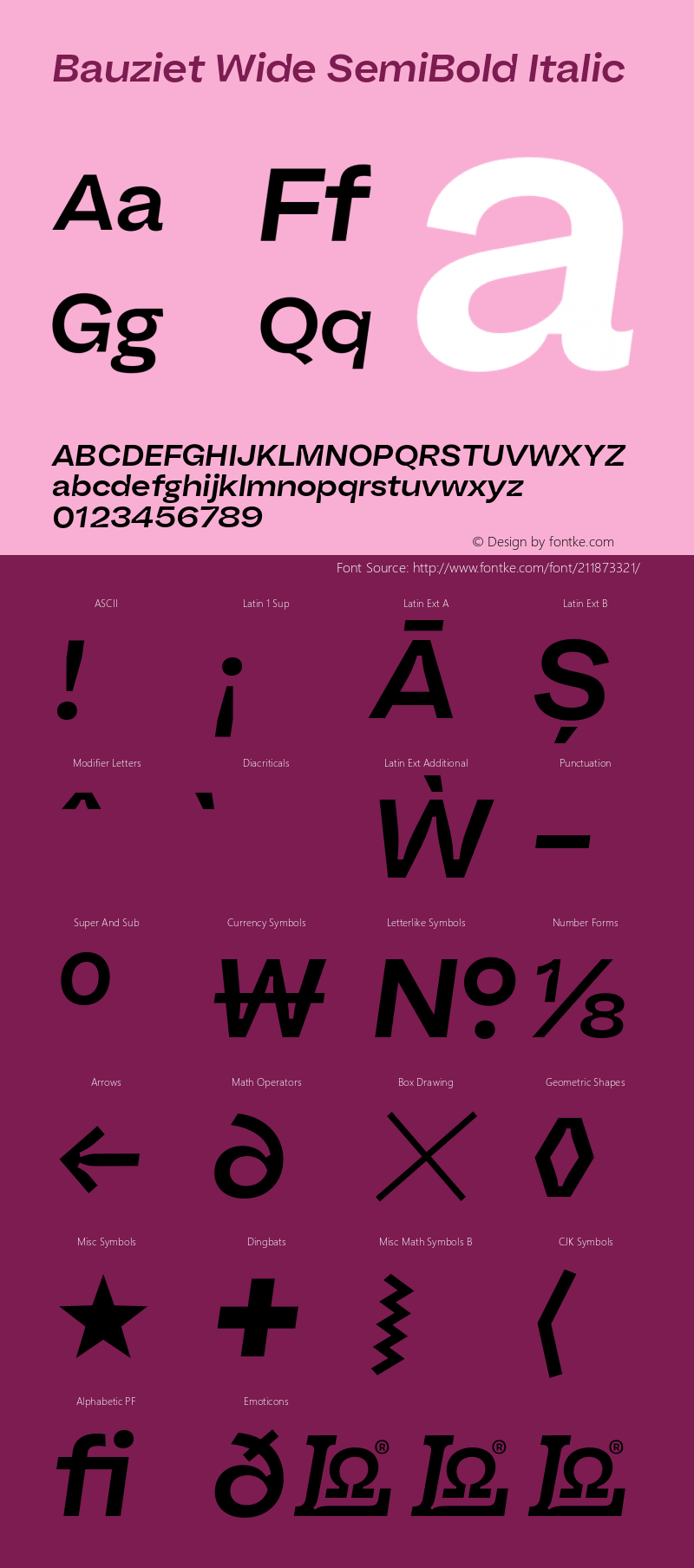 Bauziet Wide SemiBold Italic Version 1.000;hotconv 1.0.109;makeotfexe 2.5.65596图片样张