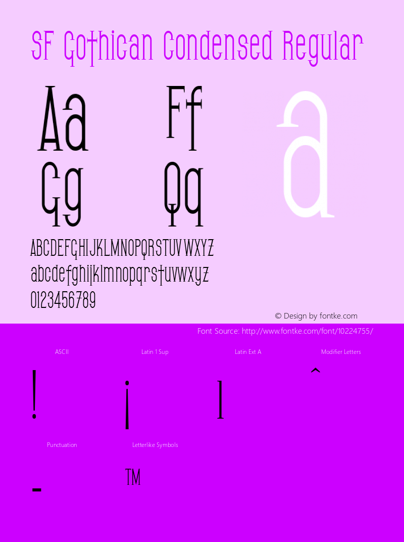 SF Gothican Condensed Regular Version 2.1 Font Sample