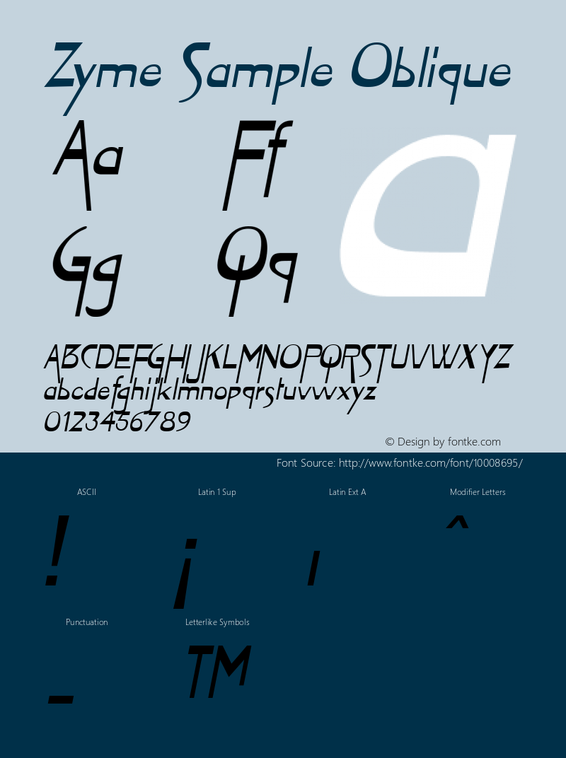 Zyme Sample Oblique Macromedia Fontographer 4.1 7/8/96 Font Sample