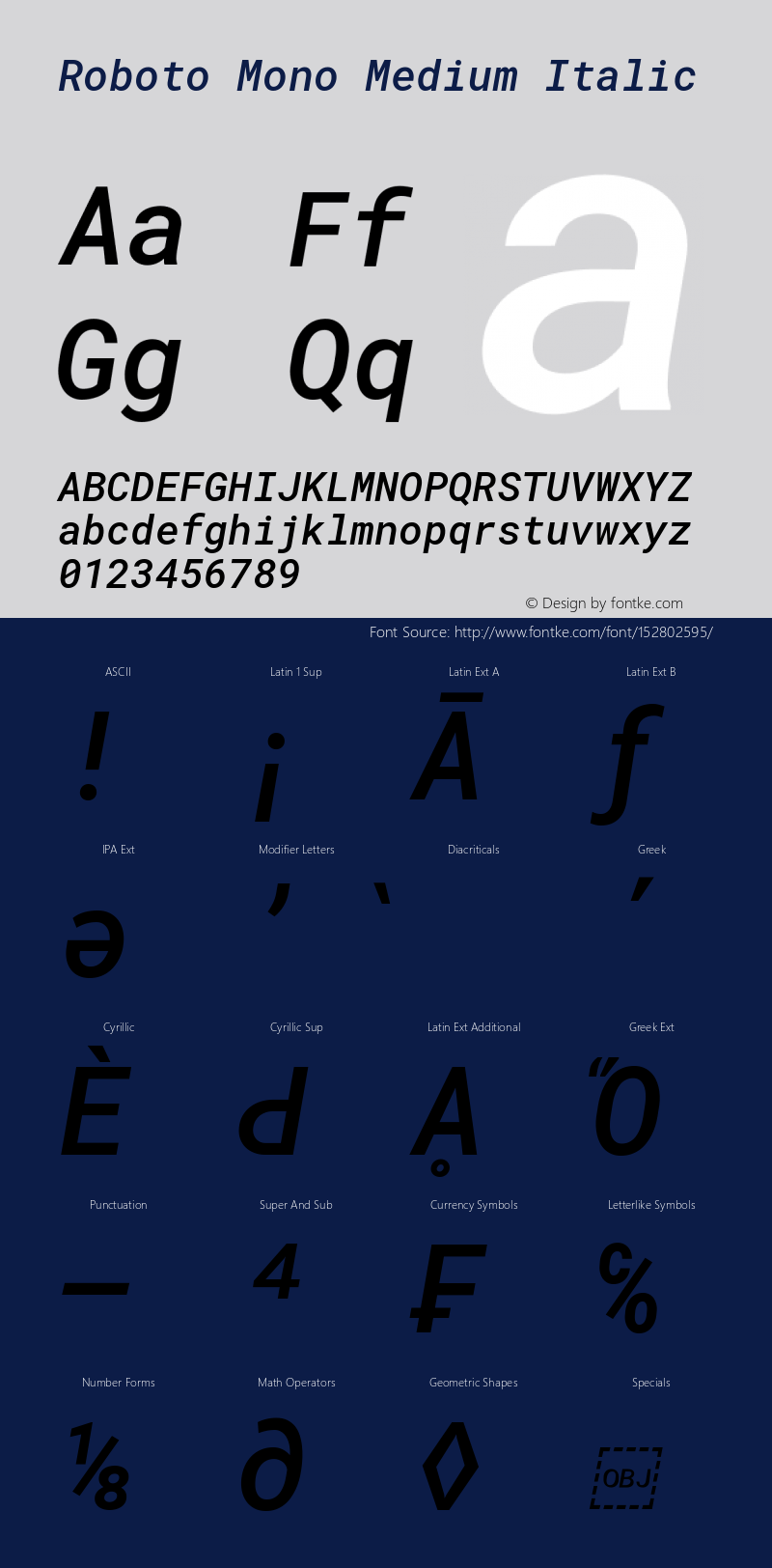 Roboto Mono Medium Italic Version 3.000; ttfautohint (v1.8.3) Font Sample