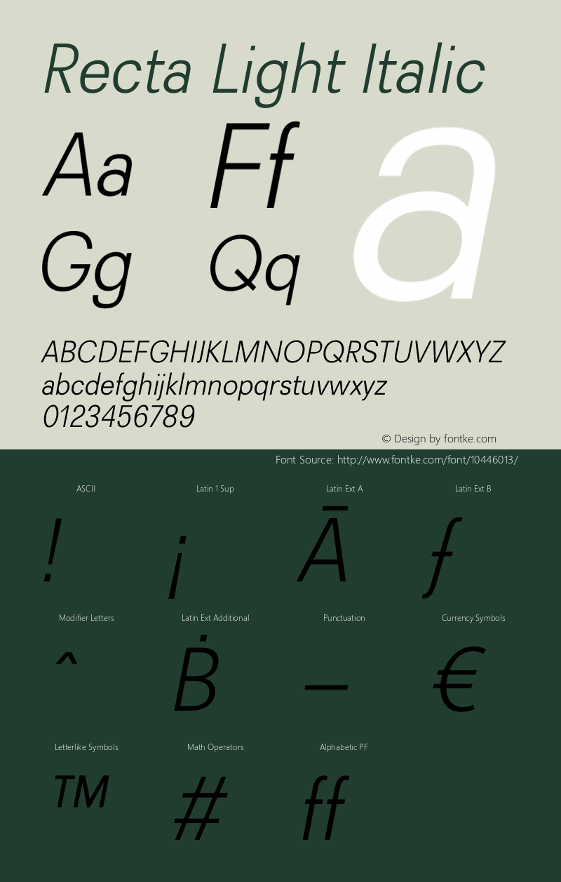 Recta Light Italic Version 1.000 Font Sample