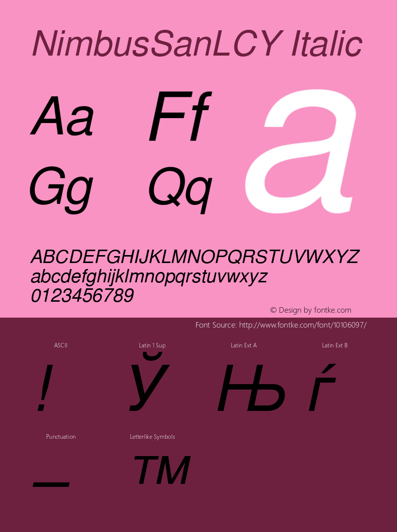 NimbusSanLCY Italic Version 001.005 Font Sample