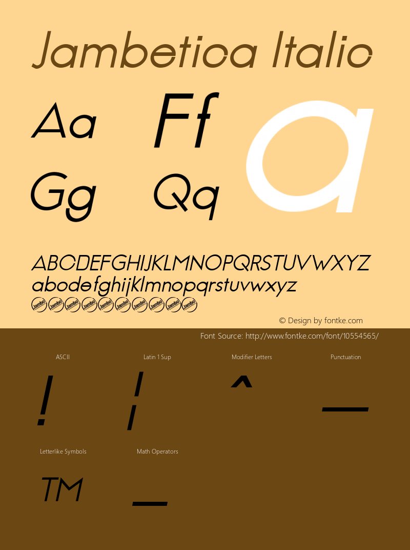 Jambetica Italic Version 1.000 Font Sample