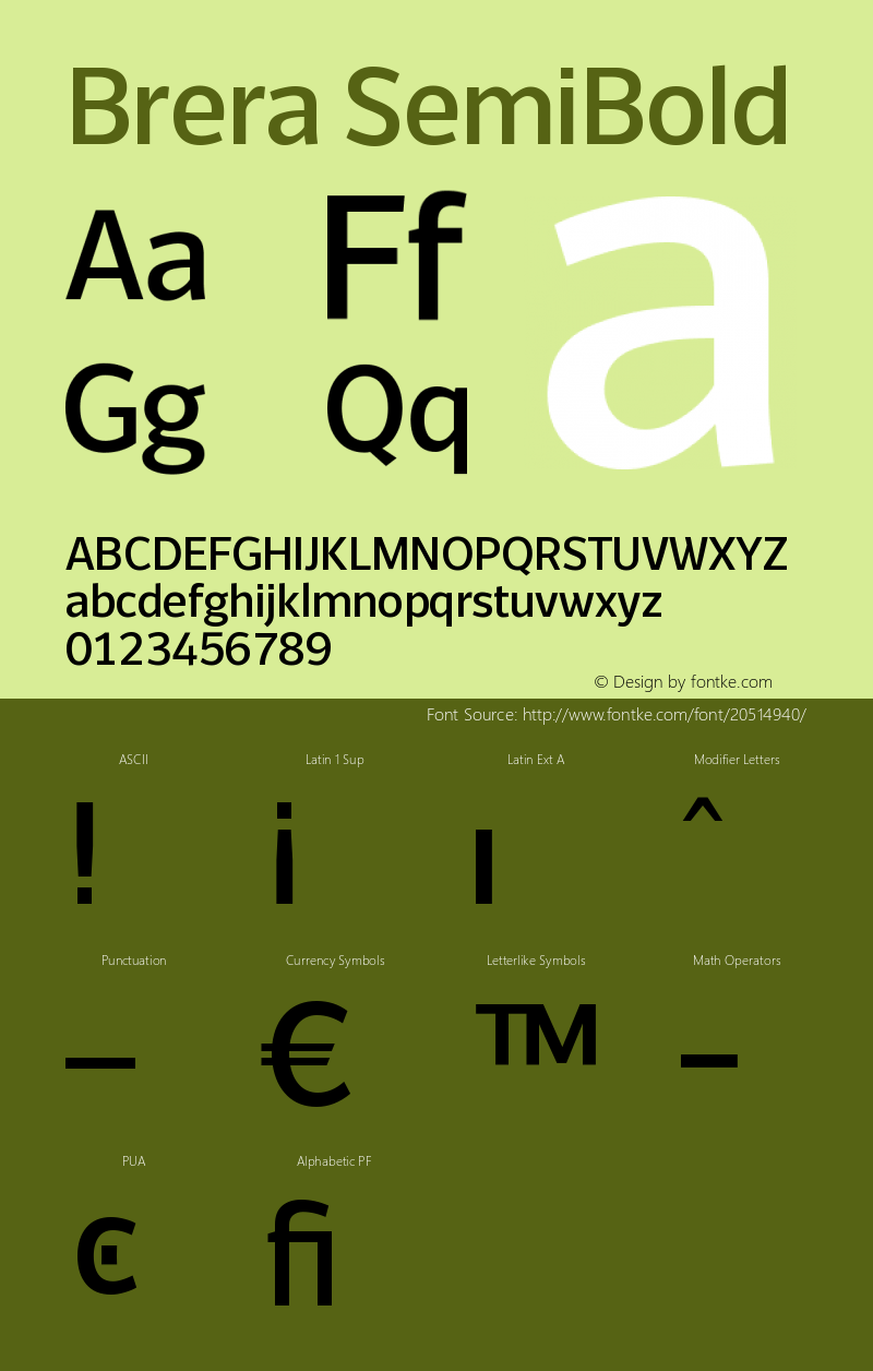 Brera-SemiBold Version 001.002 Font Sample