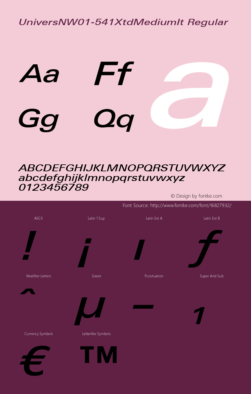 UniversNW01-541XtdMediumIt Regular Version 1.1 Font Sample