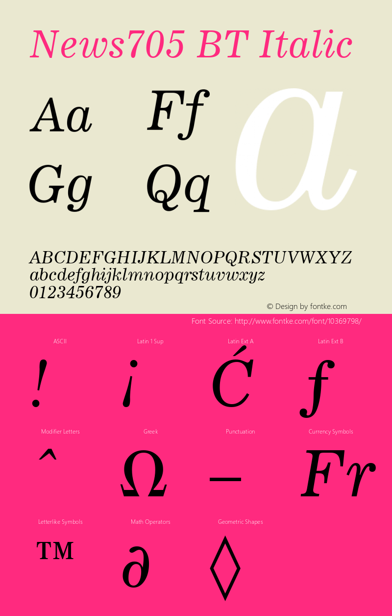 News705 BT Italic mfgpctt-v1.57 Monday, February 22, 1993 3:52:04 pm (EST) Font Sample