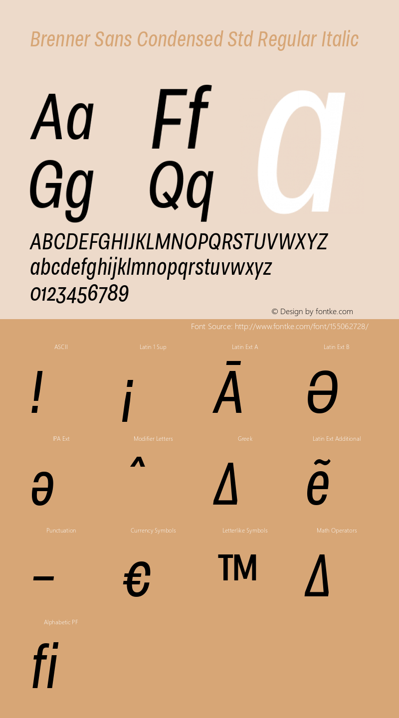 cf8256720446eac9 - subset of Brenner Sans Cond Std Reg Ita Version 1.0; 2018 Font Sample