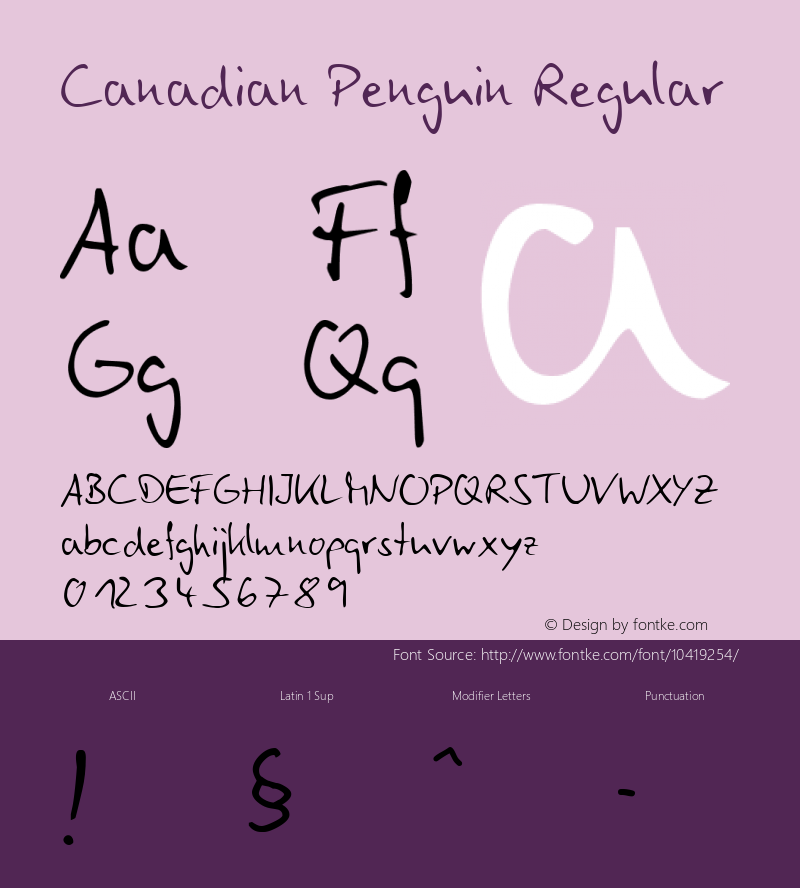 Canadian Penguin Regular V.1.02 Font Sample