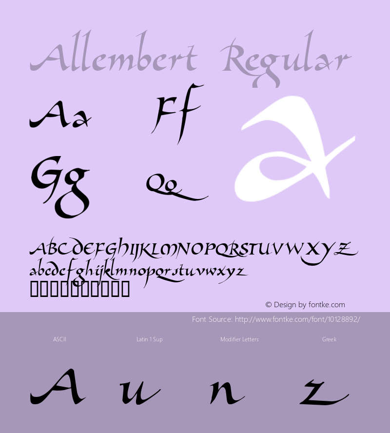 Allembert Regular Altsys Fontographer 4.0 10/30/94 Font Sample