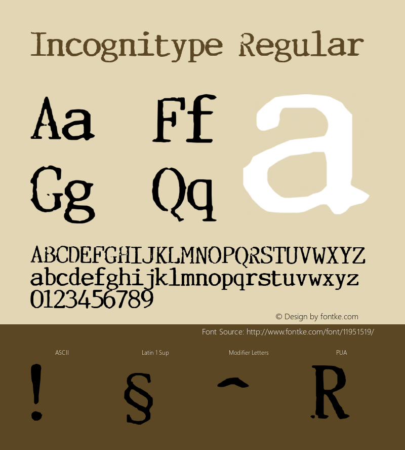 Incognitype Regular 001.000 Font Sample