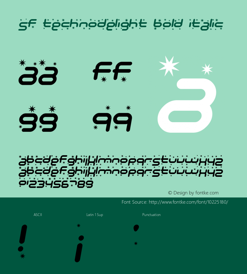 SF Technodelight Bold Italic Version 1.1 Font Sample