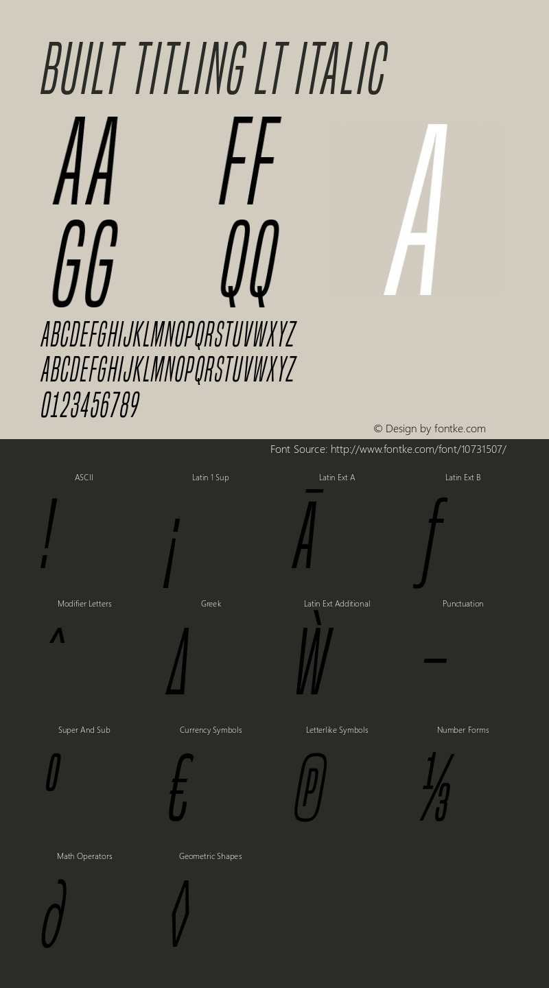 Built Titling Lt Italic Version 1.000 Font Sample