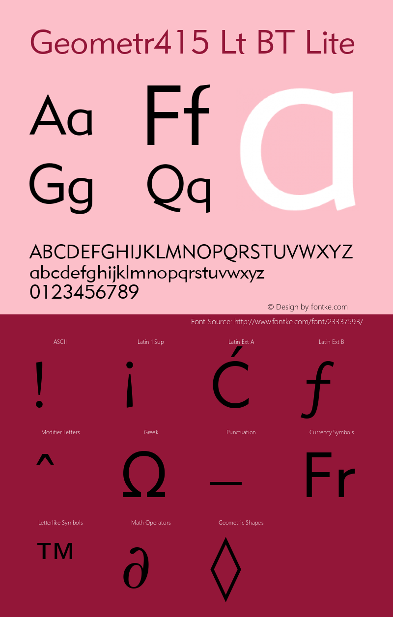 Geometric 415 Lite BT Version 2.1 Font Sample