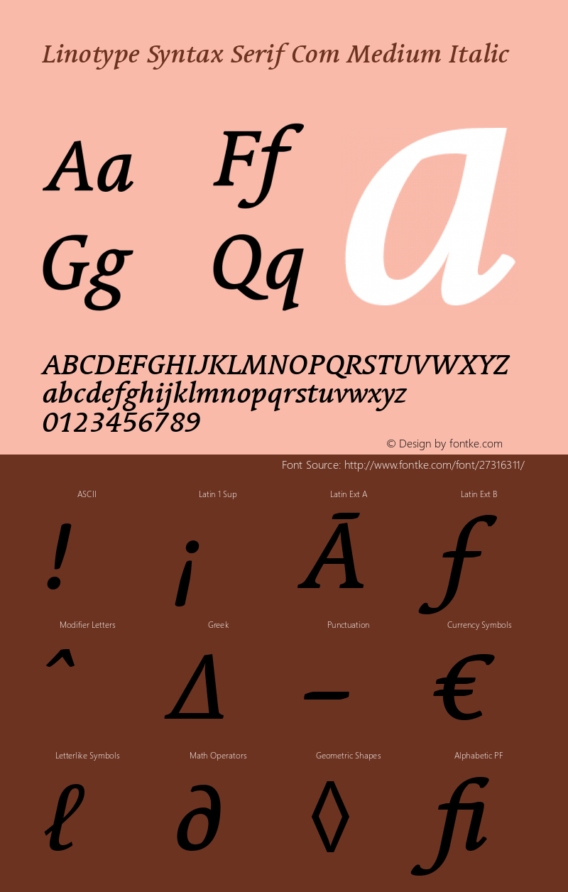 Linotype Syntax Serif Com Medium Italic Version 1.01 Font Sample