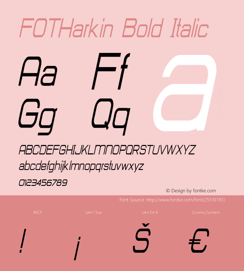 FOTHarkin-BoldItalic Version 1.000 Font Sample