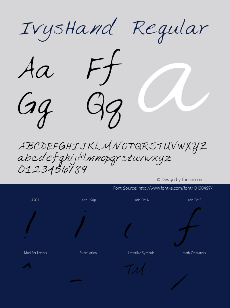 IvysHand Regular The IMSI MasterFonts Collection, tm 1996 IMSI (International Microcomputer Software Inc.) Font Sample