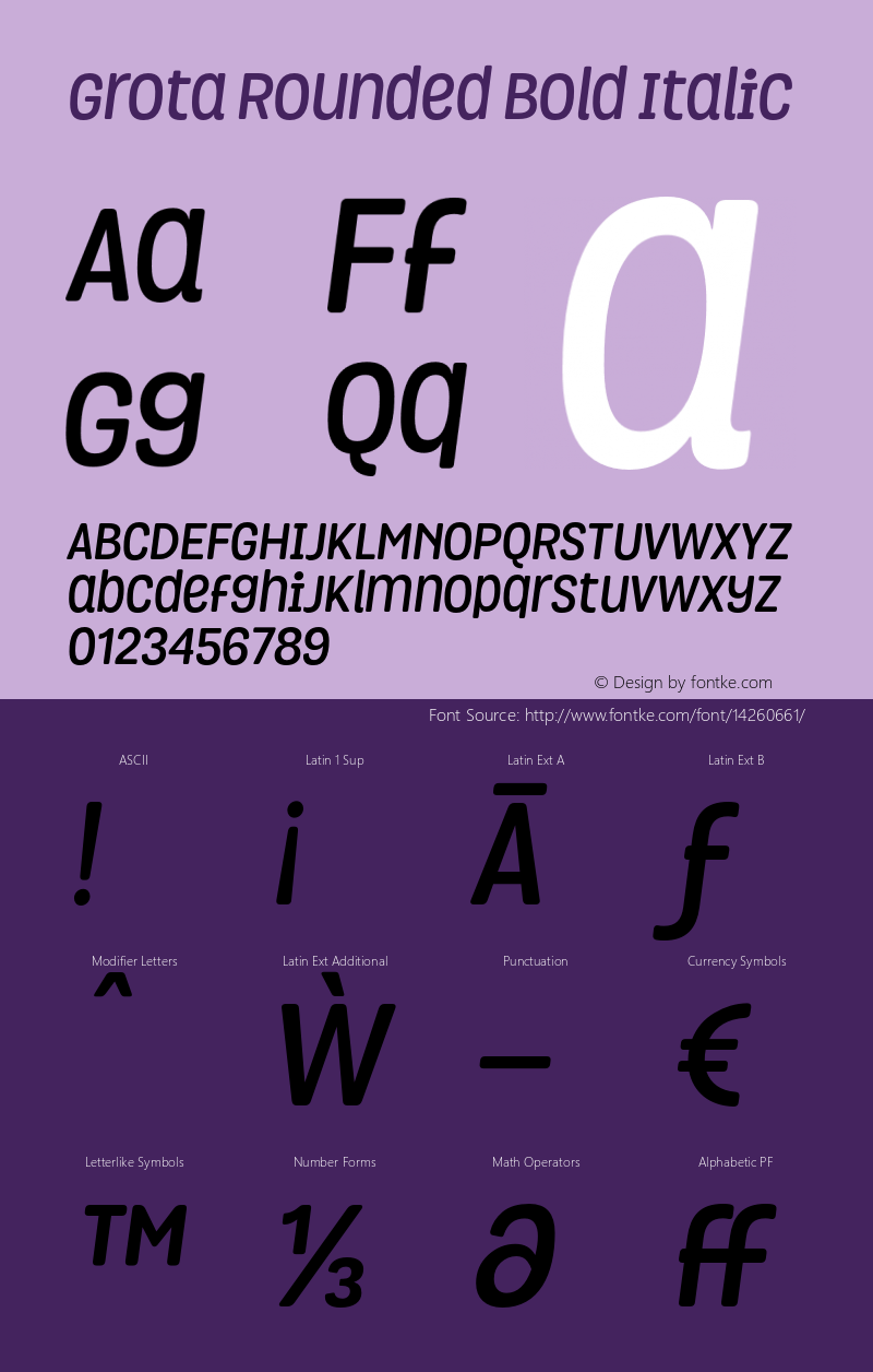 Grota Rounded Bold Italic Version 1.000 Font Sample