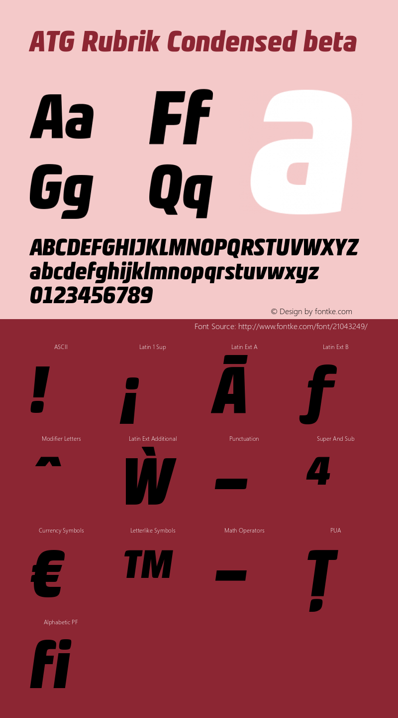 ATGRubrik-CondensedBeta Version 000.002; beta Font Sample