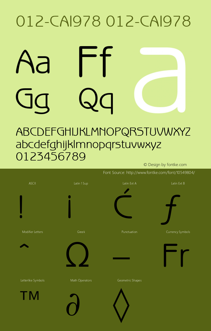 012-CAI978 012-CAI978 Version 3.0 Font Sample