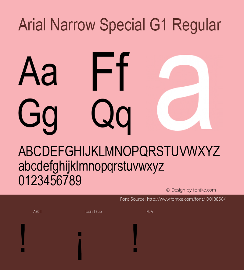 Arial Narrow Special G1 Regular Version 1.03 Font Sample