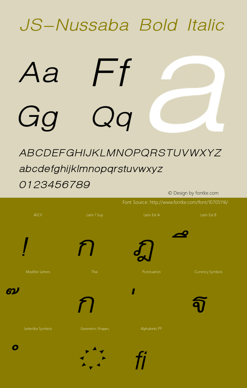 JS-Nussaba Bold Italic Version 1.000 2006 initial release Font Sample