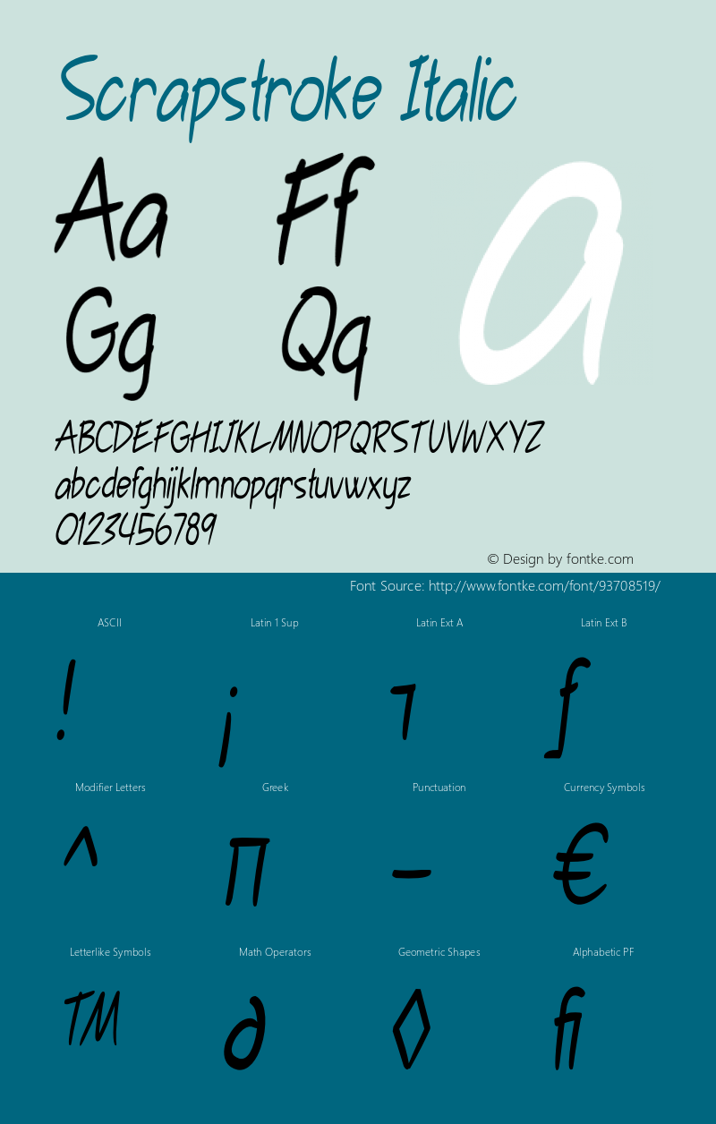 Scrapstroke-CondensedItalic Version 1.000 Font Sample
