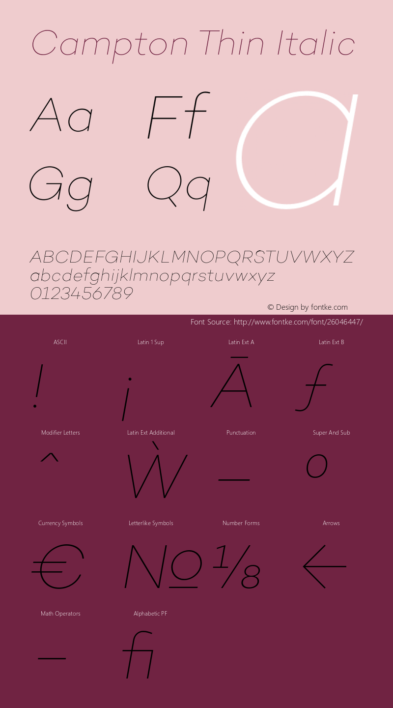 Campton Thin Italic Version 1.000;PS 001.000;hotconv 1.0.70;makeotf.lib2.5.58329 Font Sample