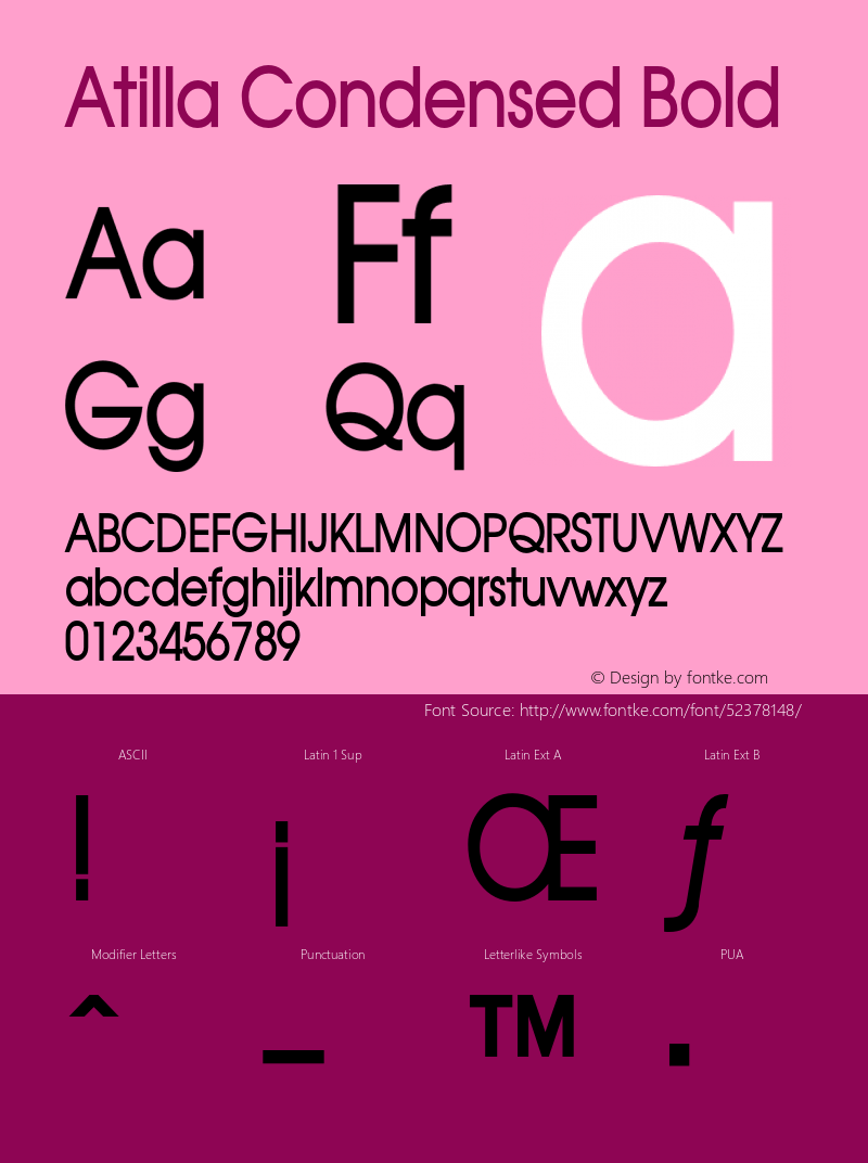 AtillaCondensedBold Altsys Fontographer 4.1 1/27/95 {DfLp-URBC-66E7-7FBL-FXFA} Font Sample