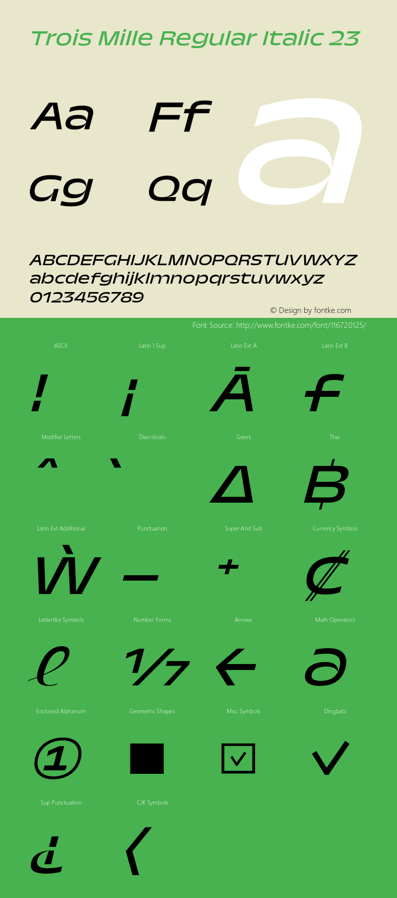 Trois Mille Regular Itl 23 Version 1.000;hotconv 1.0.109;makeotfexe 2.5.65596 Font Sample