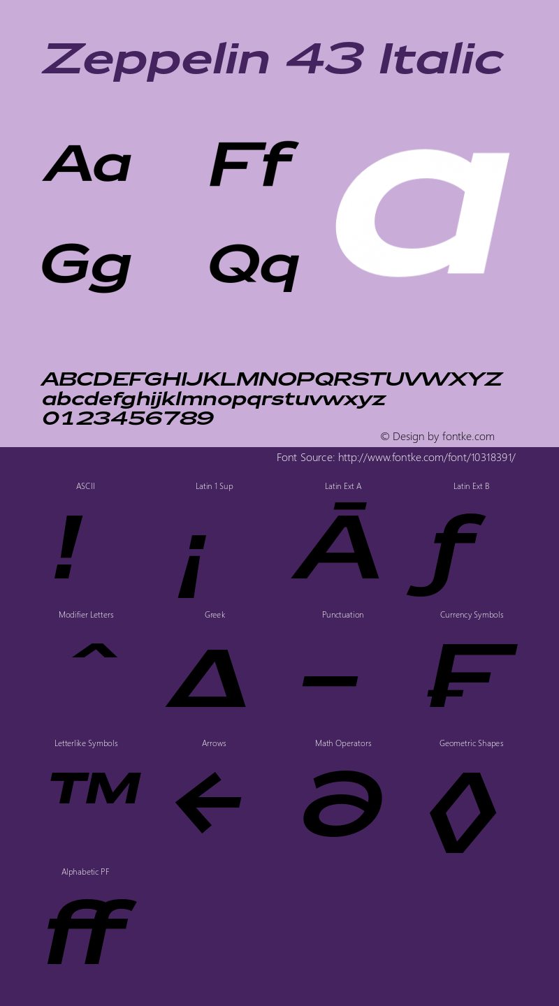 Zeppelin 43 Italic Version 1.000;PS 001.000;hotconv 1.0.38 Font Sample