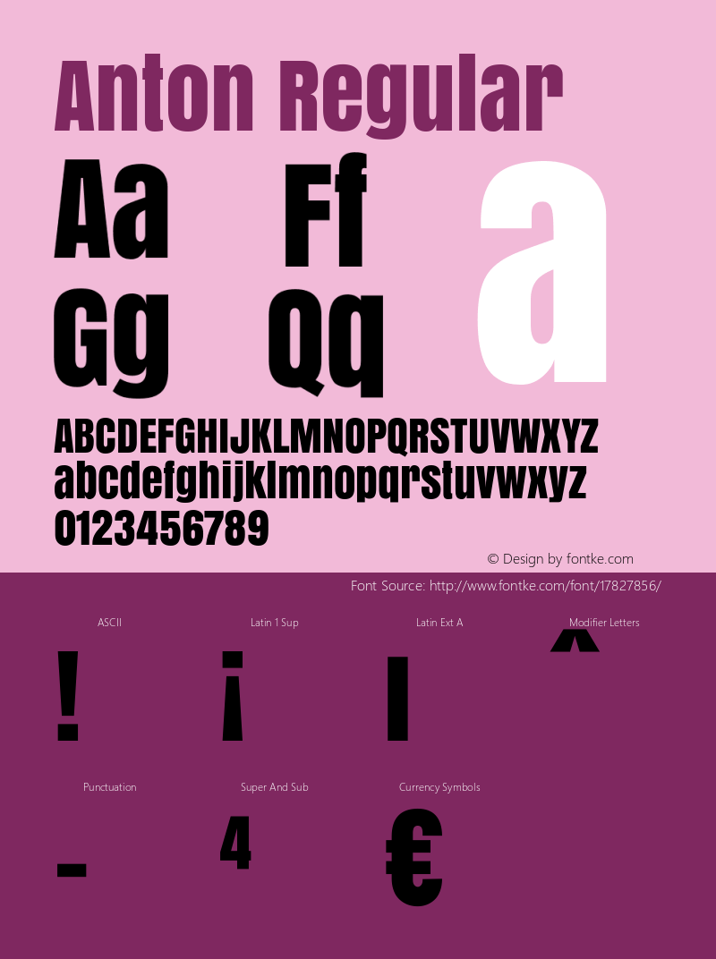 Anton Regular Version 1.000 Font Sample