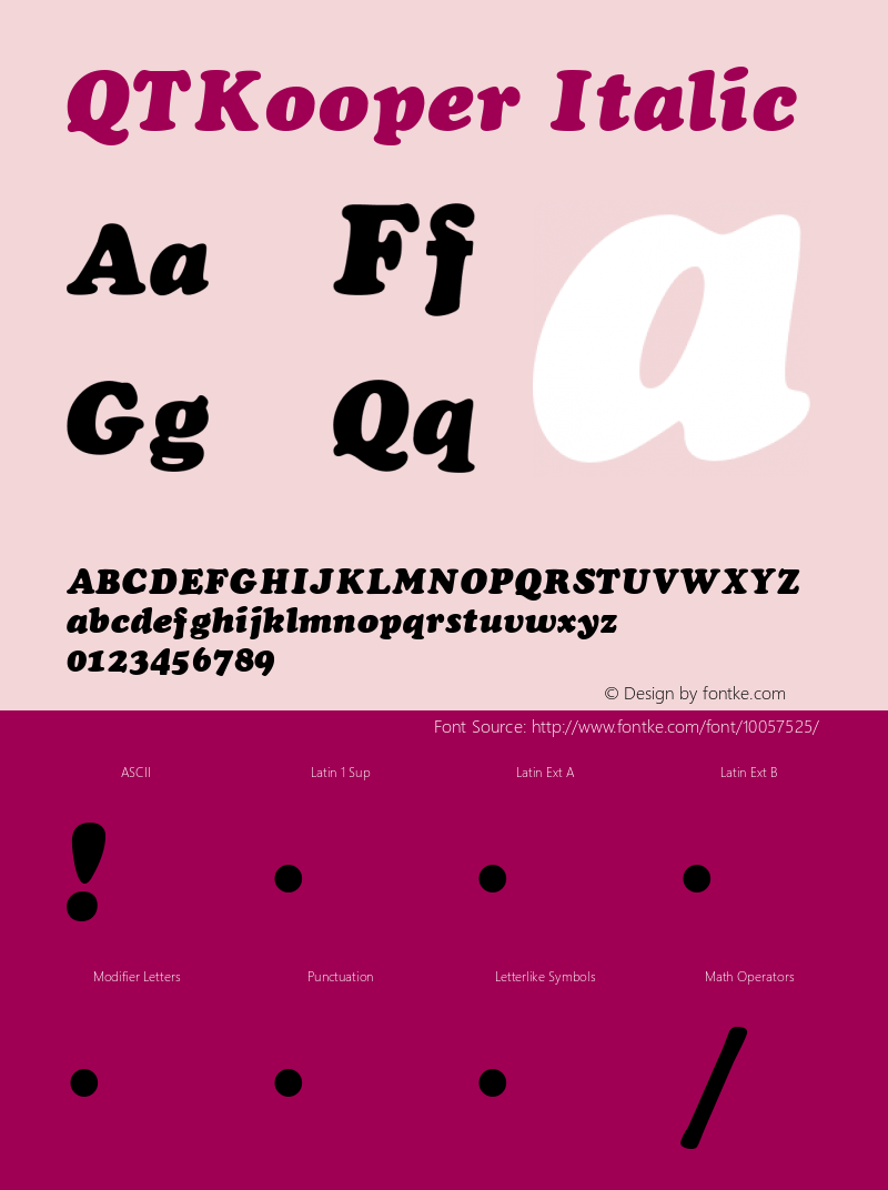 QTKooper Italic QualiType TrueType font  10/6/92 Font Sample