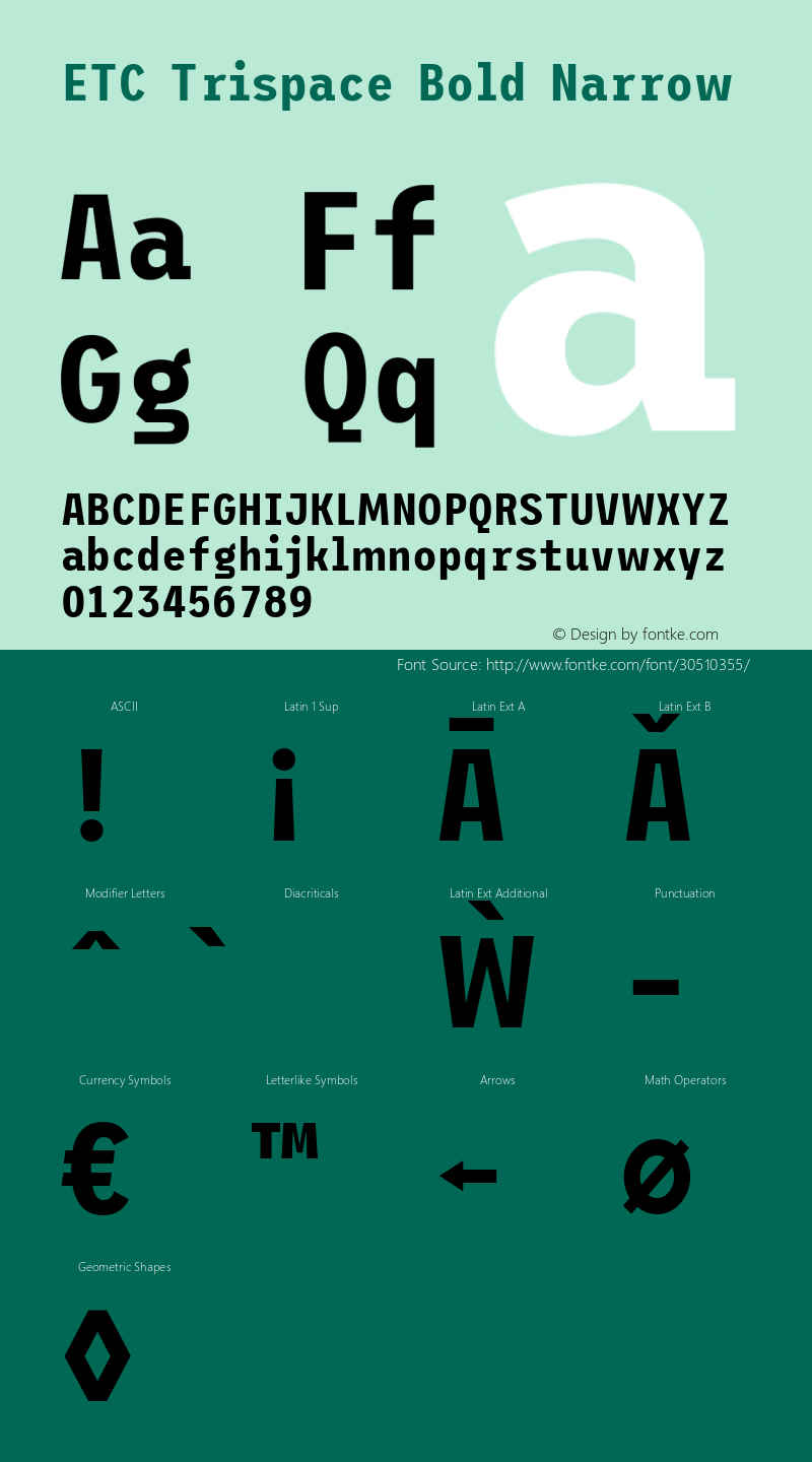 ETC Trispace Bold Narrow Version 1.400 Font Sample