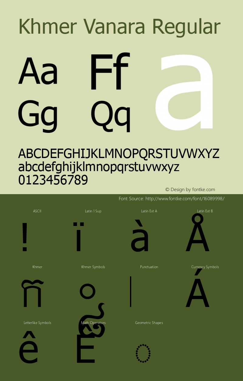 Khmer Vanara Regular Version 2.121 2003 Font Sample