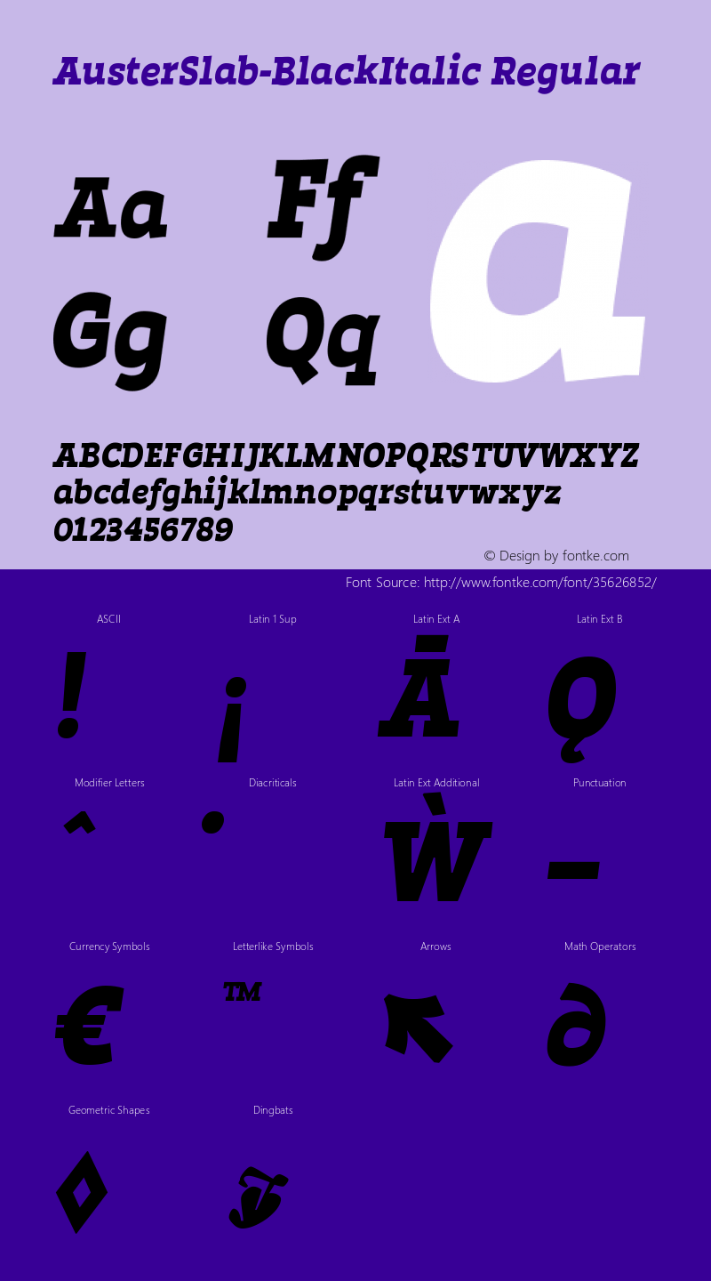 Auster Slab W05 Black Italic Version 1.00 Font Sample