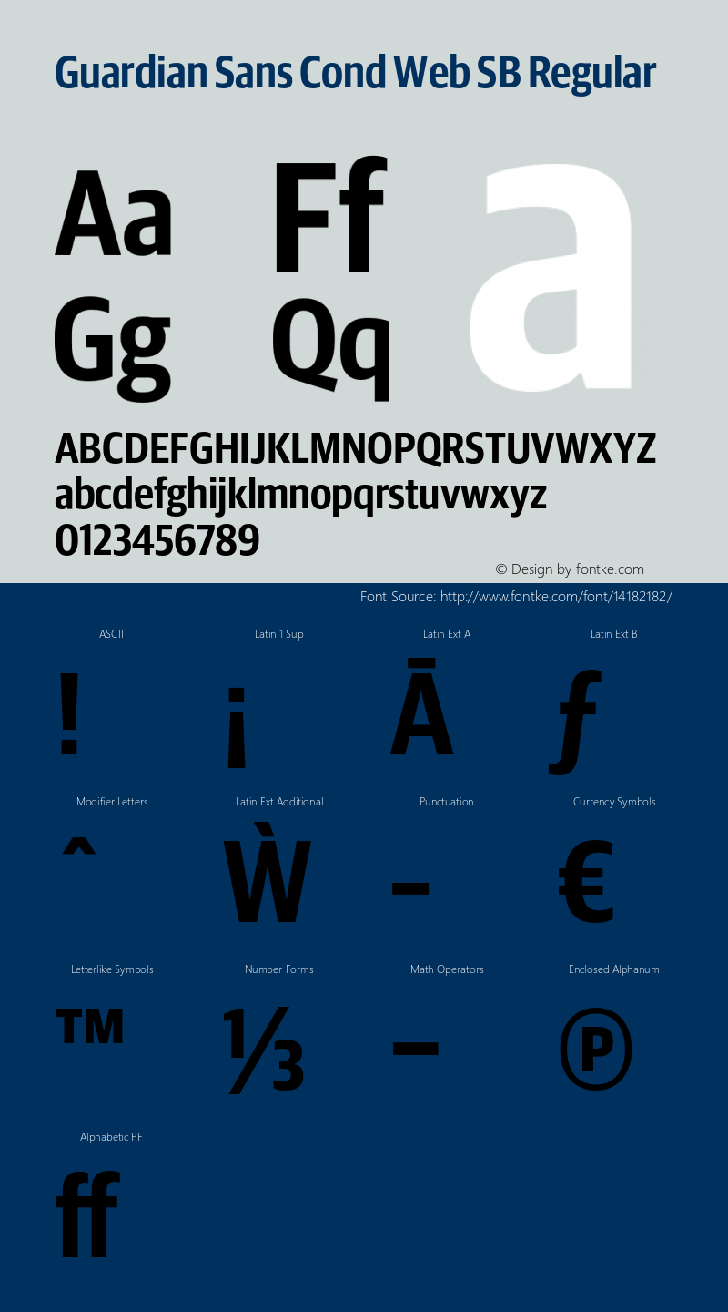 Guardian Sans Cond Web SB Regular Version 1.1 2012 Font Sample