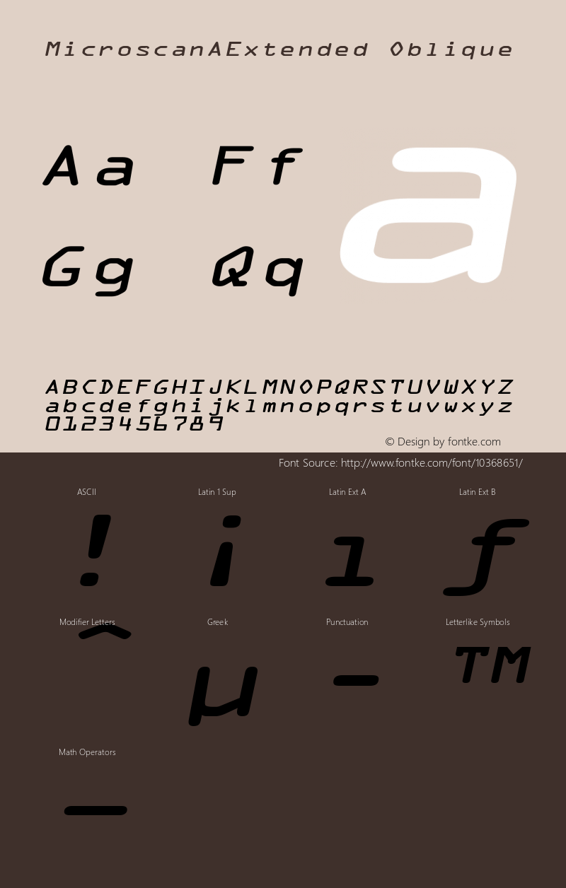 MicroscanAExtended Oblique Rev. 003.000 Font Sample