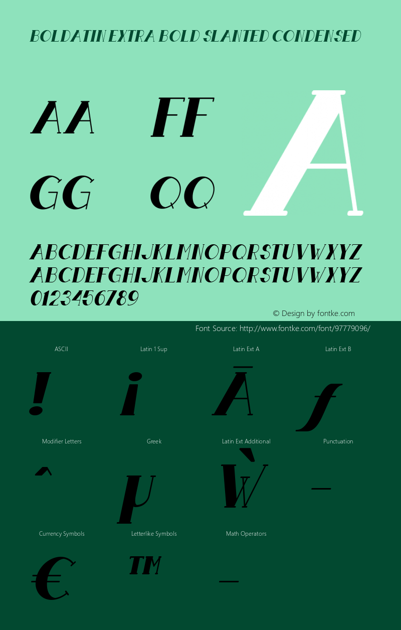 Boldatin Extra Bold Slanted Condensed 1.000 Font Sample