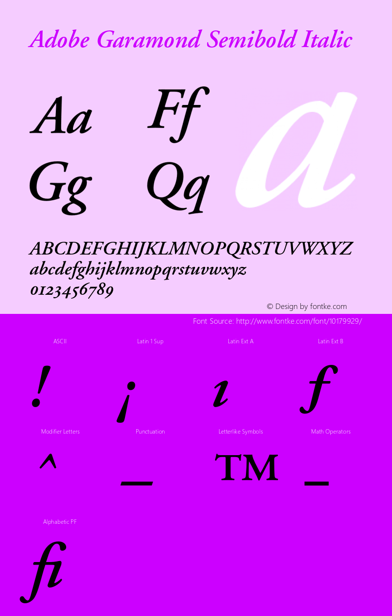 Adobe Garamond Semibold Italic 001.002 Font Sample