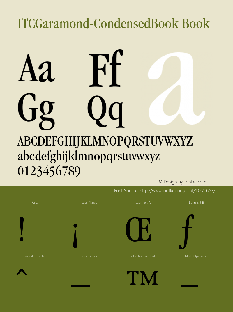 ITCGaramond-CondensedBook Book Version 1.00 Font Sample