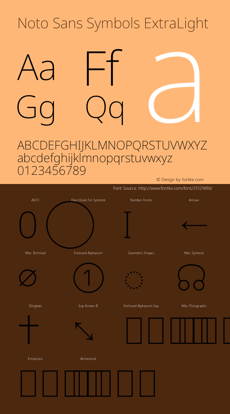 Noto Sans Symbols ExtraLight Version 2.000 Font Sample