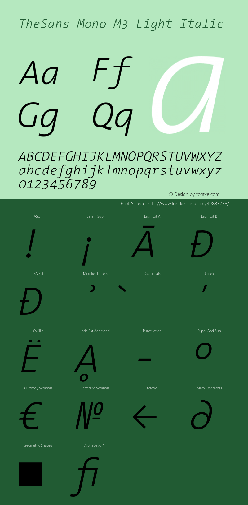 TheSansMono-M3LightItalic 3.006 Font Sample