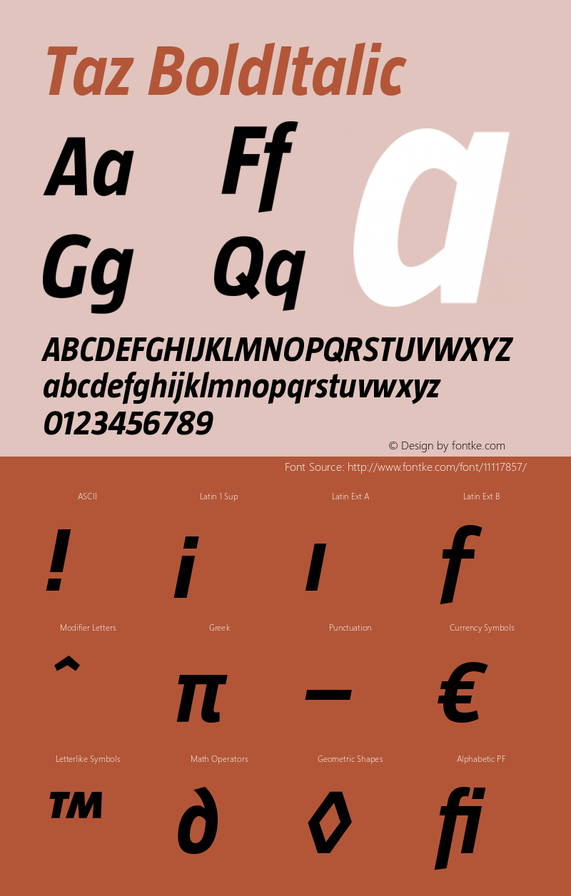 Taz BoldItalic Version 001.001 Font Sample