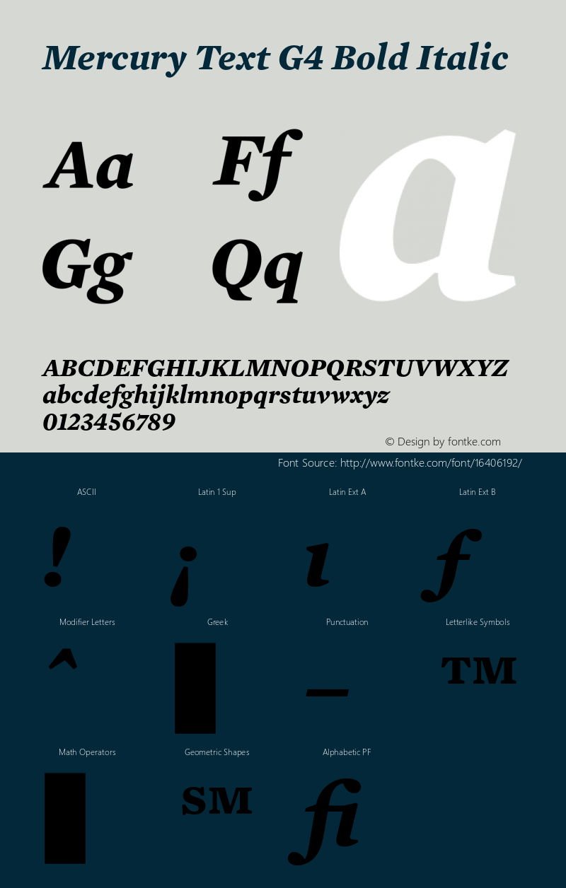 Mercury Text G4 Bold Italic Version 1.000 Font Sample