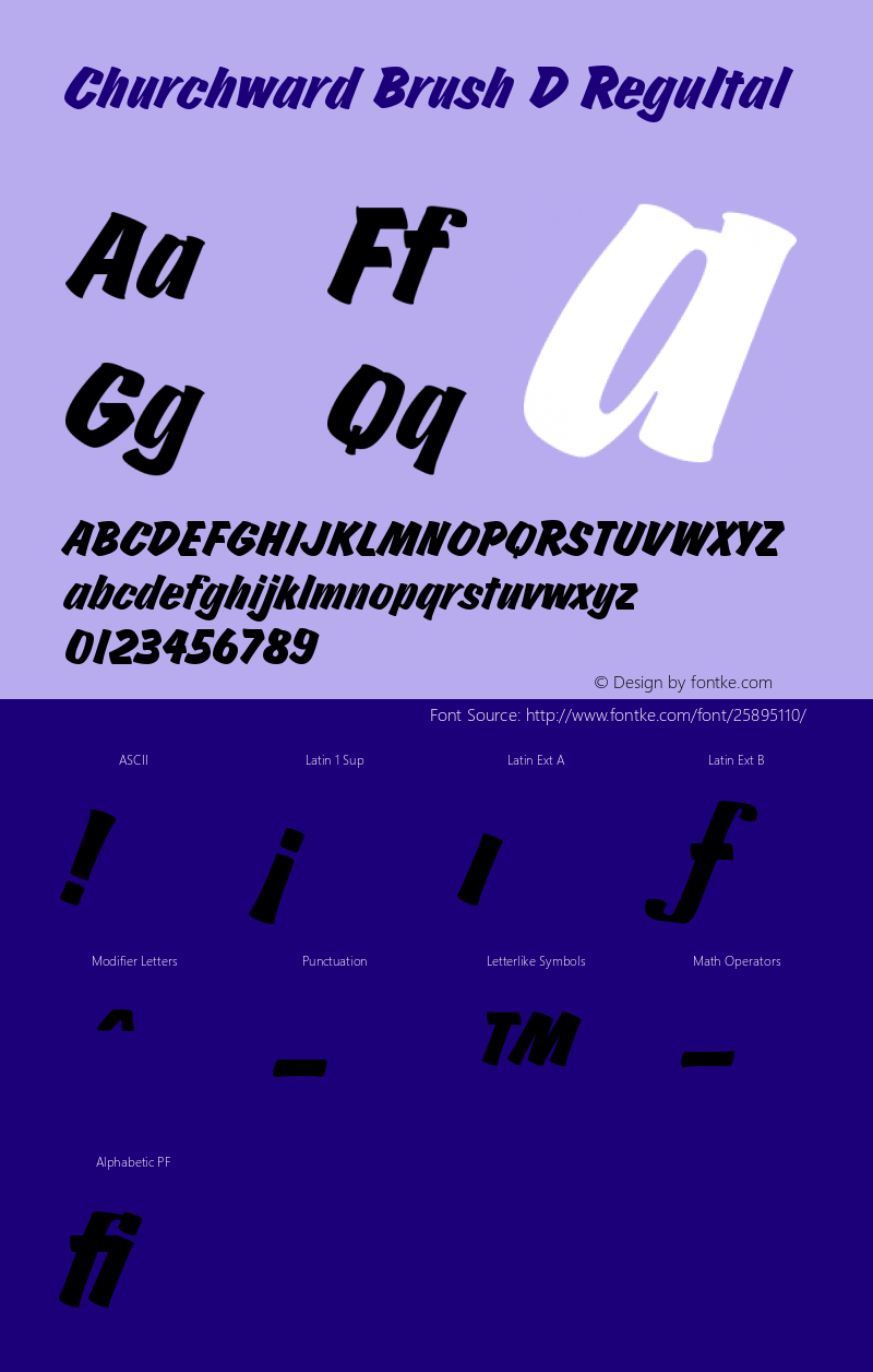 Churchward Brush D Regular Italic Version 001.005 Font Sample