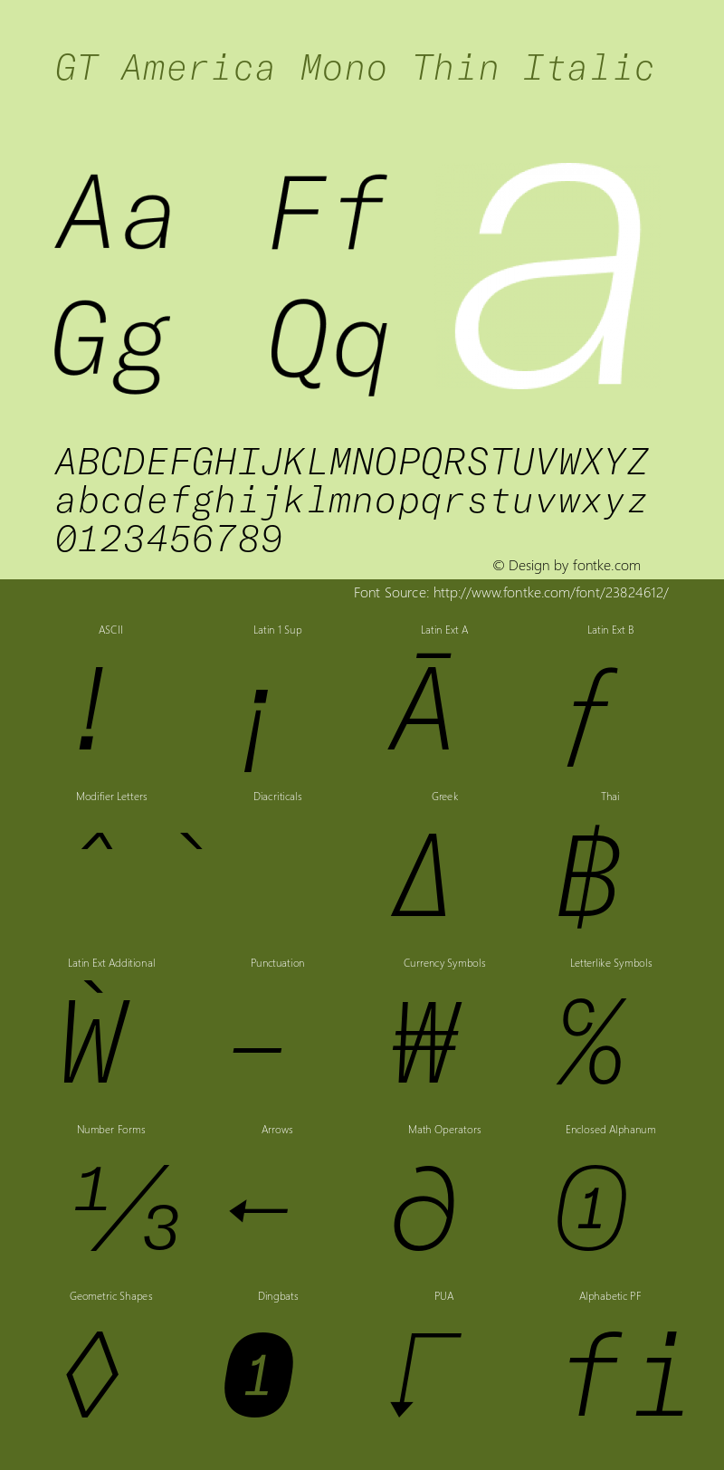 GT America Mono Thin Italic Version 2.001;PS 002.001;hotconv 1.0.88;makeotf.lib2.5.64775 Font Sample