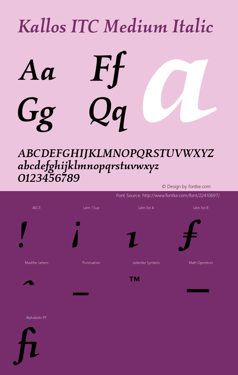 KallosITC-MediumItalic 001.001 Font Sample