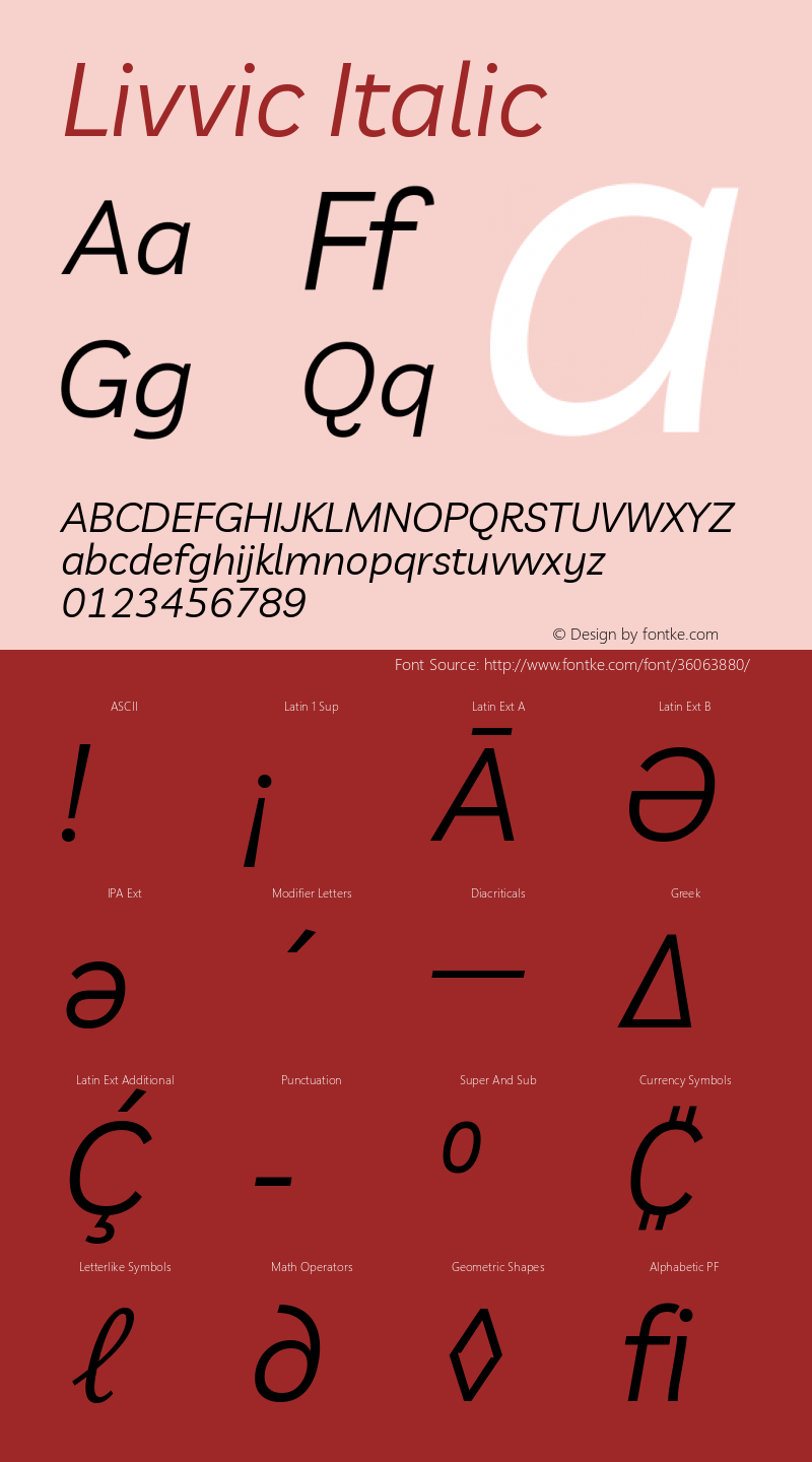 Livvic Italic Version 1.000; ttfautohint (v1.8.2) Font Sample