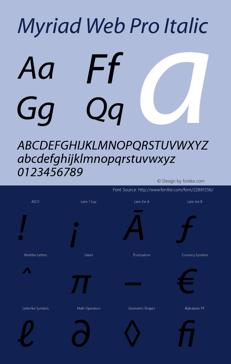 MyriadWebPro-Italic Version 1.009 Font Sample