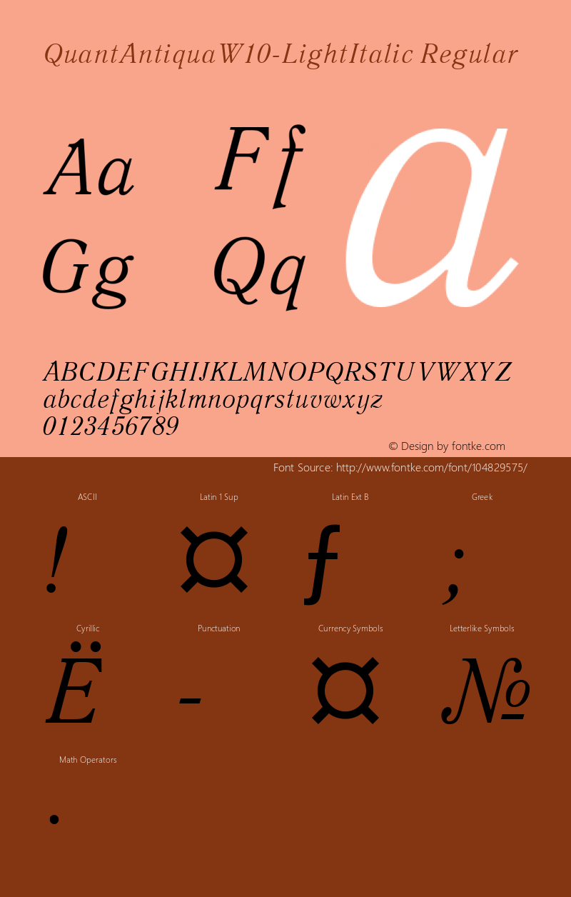 Quant Antiqua W10 Light Italic Version 1.1 Font Sample